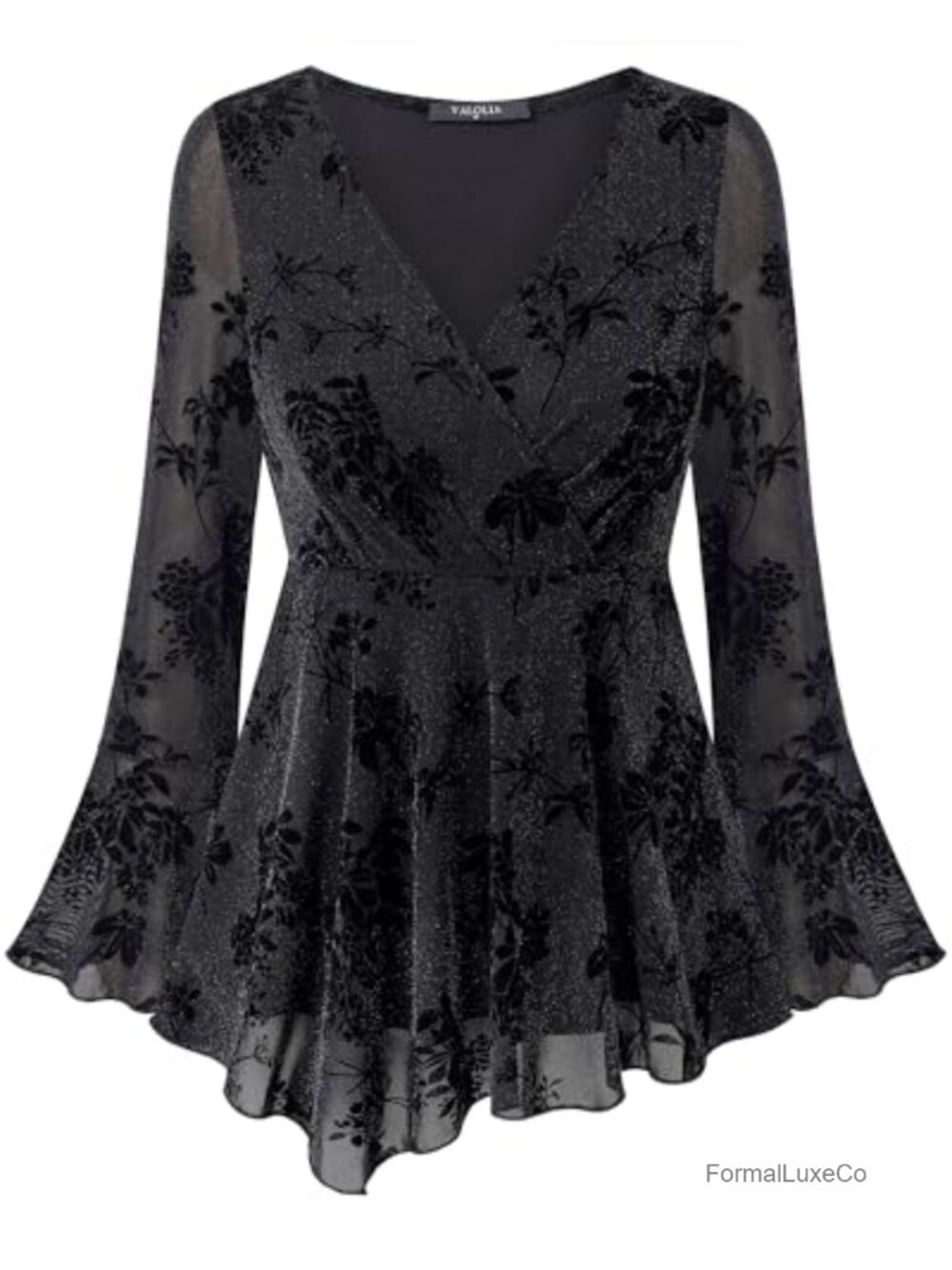 Women Sparkly Sequin V-Neck Wrap Tunic Top Long Sleeve Party Blouse